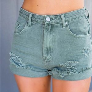 NWT! Distressed Olive Shorts